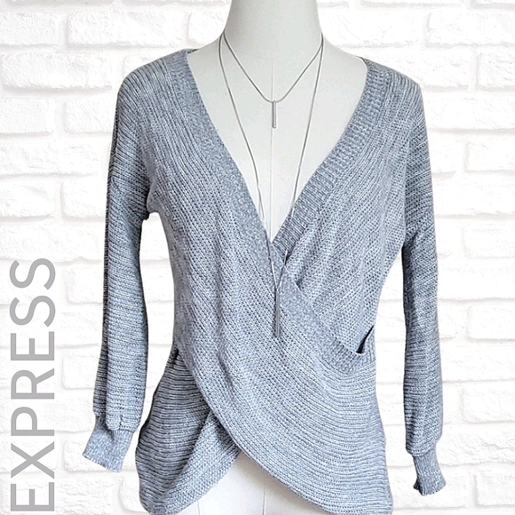 Express Tops - EXPRESS grey knit low-cut cross front top